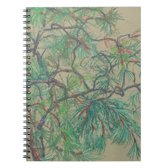 "Pine-tree branch", pastel drawing in green tones Spiral Notebook (Front)