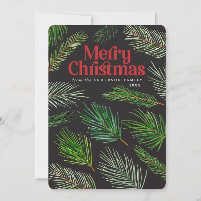 Pine tree branch typography modern christmas announcement (Front)