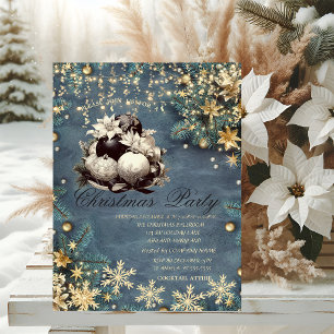 Pine Tree Branches,Balls,SnowflakChristmas Company Invitation