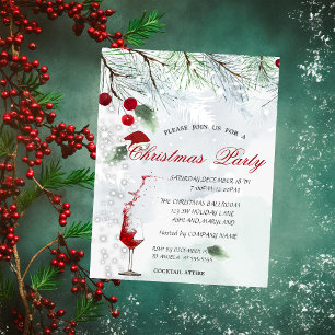 Pine Tree Branches,Glass,Corporate Christmas Party Invitation