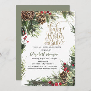 Pine Tree Branches,Pine Cones Green Baby Shower   Invitation