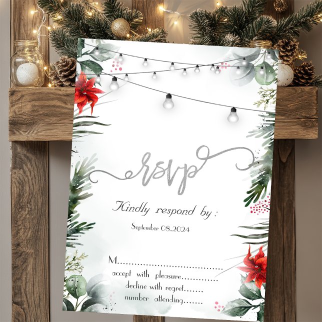 Pine Tree Branches,Poinsettia RSVP  Invitation (Creator Uploaded)