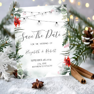 Pine Tree Branches,Poinsettia Save The Date