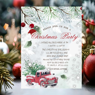 Pine Tree Branches Red Truck Company Party Invitation