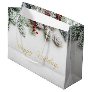 Pine Tree Branches Snow Christmas Large Gift Bag
