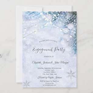 Pine Tree Branches,Snow String Lights Engagement  Invitation