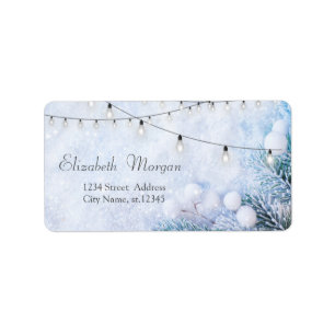 Pine Tree Branches,Snow String Lights Label