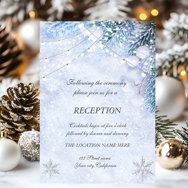 Pine Tree Branches,Snow String Lights Wedding  Invitation (Creator Uploaded)