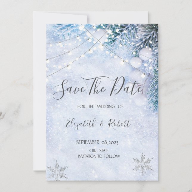 Pine Tree Branches,Snow String LightsSave The Date Save The Date (Front)