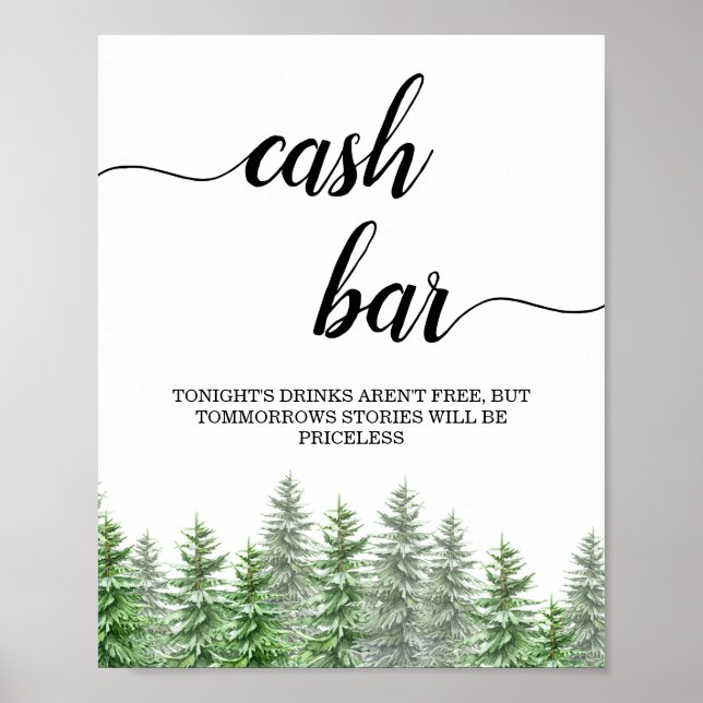 Pine Tree Calligraphy Cash Bar Sign (Front)