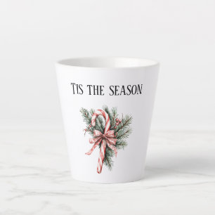 Pine Tree Candy Cane Red Christmas Latte Mug