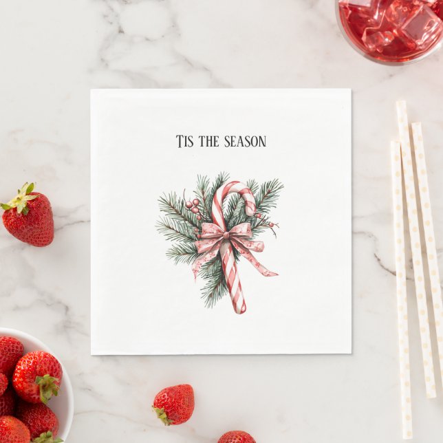 Pine Tree Candy Cane Red Christmas Napkin (Insitu)