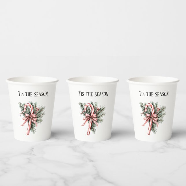 Pine Tree Candy Cane Red Christmas Paper Cups (Multi)