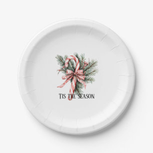 Pine Tree Candy Cane Red Christmas Paper Plate