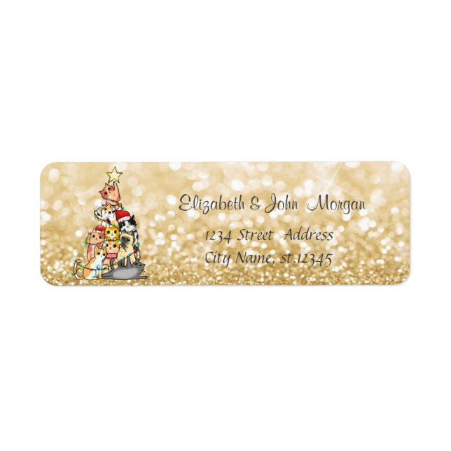 Pine Tree Cats,Gold Glittery Bokeh (Front)