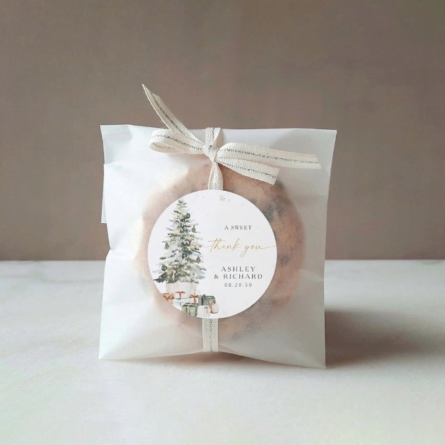 Pine Tree Christmas Wedding Classic Round Sticker (Creator Uploaded)