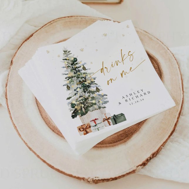 Pine Tree Christmas Wedding Napkins (Creator Uploaded)