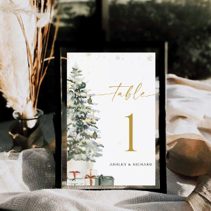Pine Tree Christmas Wedding Table Number Card