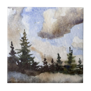 Pine Tree Cloudy Day Tile