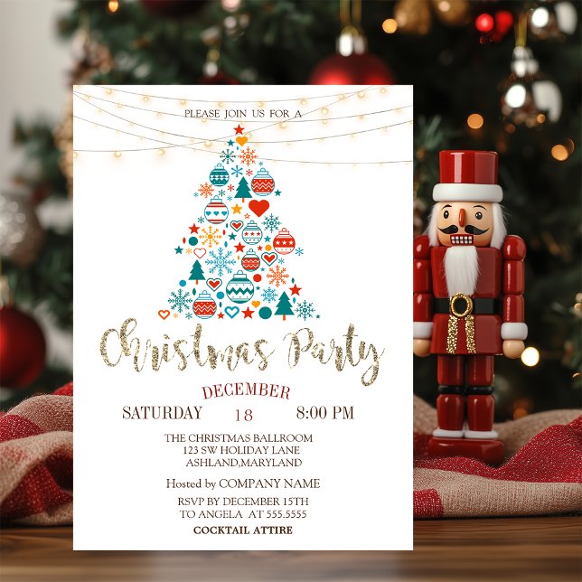  Pine Tree,Colourful Balls,Wood Christmas Party Invitation (Creator Uploaded)