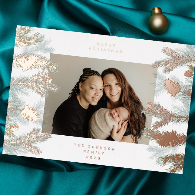 Pine Tree Cones Merry Christmas Photo ROSE GOLD (Creator Uploaded)