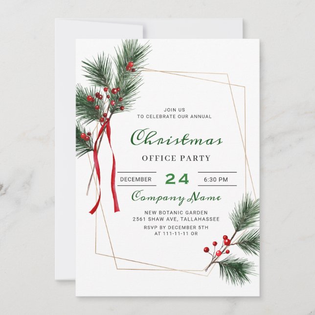  Pine Tree Corporate Christmas Holiday Party Invitation (Front)