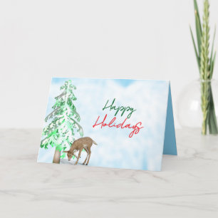Pine Tree, Deer, Corporate Holiday Greeting Card