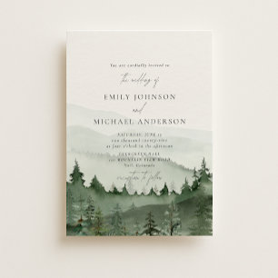Pine Tree, Foggy Mountains Rustic Wedding  Invitation