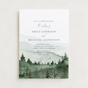Pine Tree, Foggy Mountains Rustic Wedding  Invitation