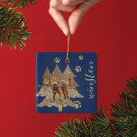 Pine Tree Forest Custom Pet Photo & Name Paw Print Ceramic Ornament<br><div class="desc">Modern pet photo holiday ornament. Our design features a fun pine tree forest shape for you to add your pet photo. Gold paw prints are added as well as your pet's name. Design by Moodthology Papery</div>