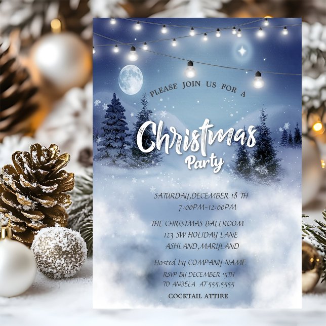 Pine Tree Forest,Landscape,Lights Christmas Party Invitation (Creator Uploaded)