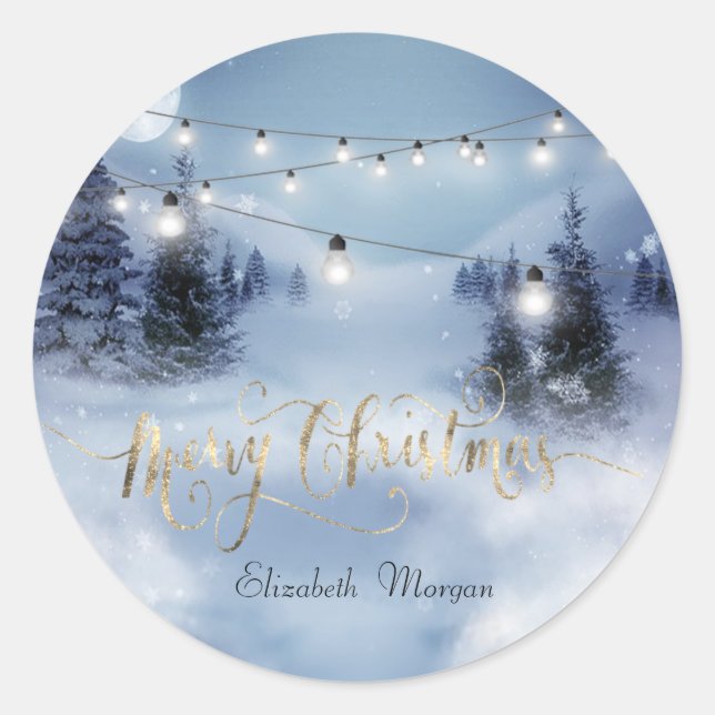 Pine Tree Forest,Landscape,String Lights Classic Round Sticker (Front)