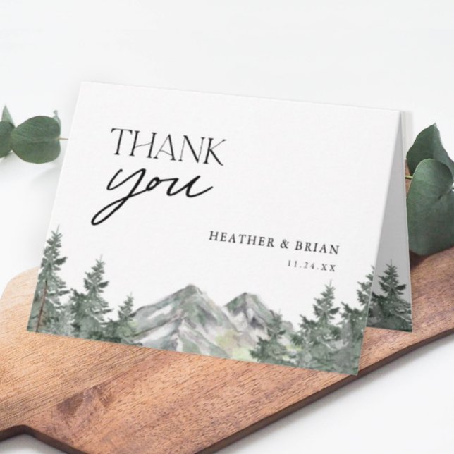 Pine Tree Forest Mountain Theme Wedding Thank You Card (Creator Uploaded)