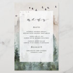 Pine Tree Forest Rustic Themed Wedding Menu Cards<br><div class="desc">Design features a woodsy evergreen pine tree watercolor background with painted birds at the top. Design also features a modern typography layout with elegant fonts. You can fully customise this menu to your own font choices, sizes, colours and more or use the preset template. You can also move around text...</div>