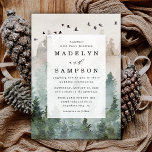 Pine Tree Forest Rustic Watercolor Themed Wedding<br><div class="desc">Design features a woodsy evergreen pine tree watercolor background with painted birds at the top. Design also features a modern typography layout with elegant fonts. Back features a dark or hunter green printed watercolor wash/splash design to compliment the front. View the matching collection on this page to find coordinating items...</div>