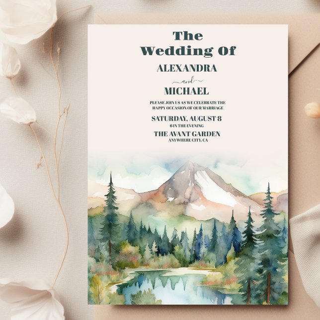 Pine Tree Forest Rustic Watercolor Themed Wedding Invitation (Creator Uploaded)
