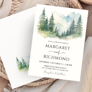 Pine Tree Forest Rustic Watercolor Wedding Invitation