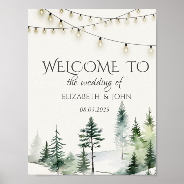 Pine Tree Forest,String Lights Wedding Poster (Front)