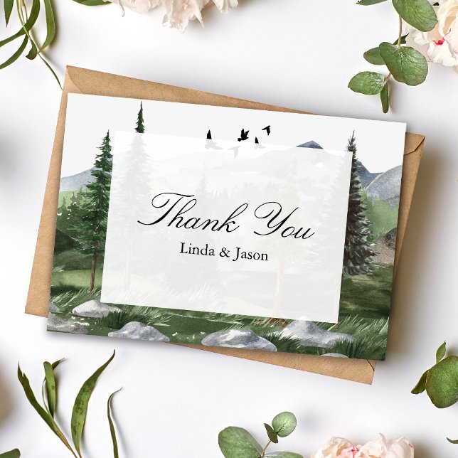 Pine Tree Forest Themed Wedding Thank You Cards (Creator Uploaded)