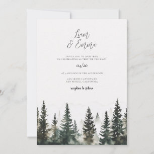 Pine Tree Forest Watercolor Wedding Invitation