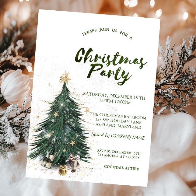  Pine Tree Glitter Stars Christmas Company Party Invitation (Creator Uploaded)
