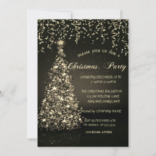  Pine Tree Gold Confetti Christmas Company Party Invitation