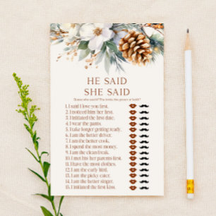 Pine Tree He Said She Said Bridal Shower Game Stationery