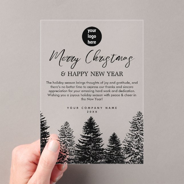 Pine Tree Holiday Corporate Business QR Code Logo Acrylic Invitations (Insitu (Handheld))