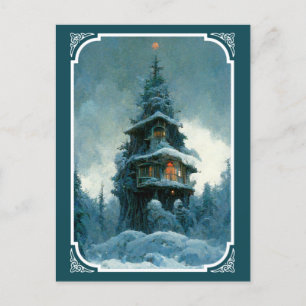 Pine Tree House In Winter Christmas Tree Postcard