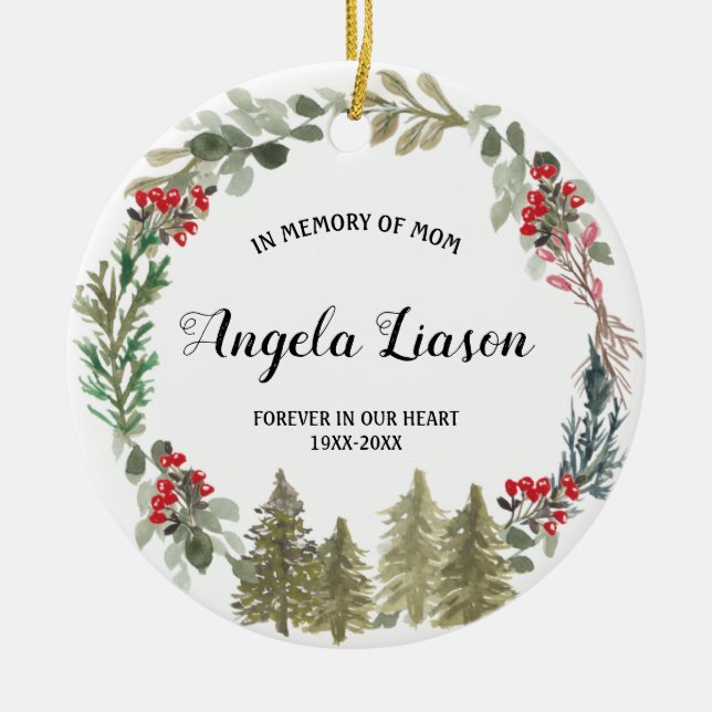 Pine Tree In Memory of Mum Christmas Ceramic Tree Decoration (Front)