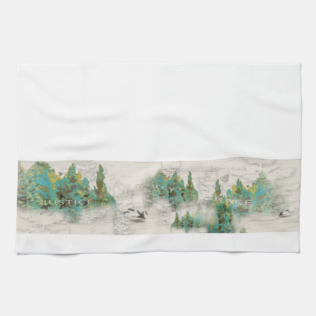 Pine Tree Justice Mercy Grace Kitchen Towel (Horizontal)