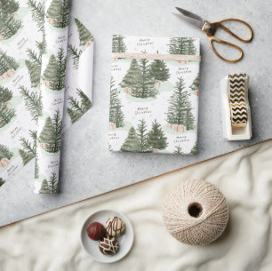 Pine Tree Merry Christmas Holiday Gift Wrapping Paper