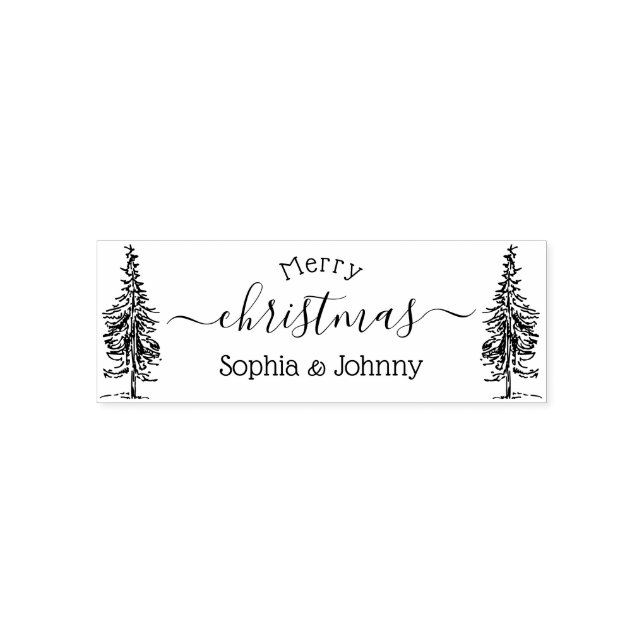 Pine-tree Merry Christmas Script Custom Name  Self-inking Stamp (Design)