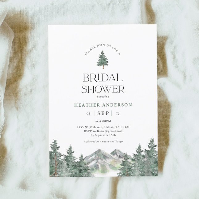 Pine Tree Mountain Forest Bridal Shower Invitation (Creator Uploaded)